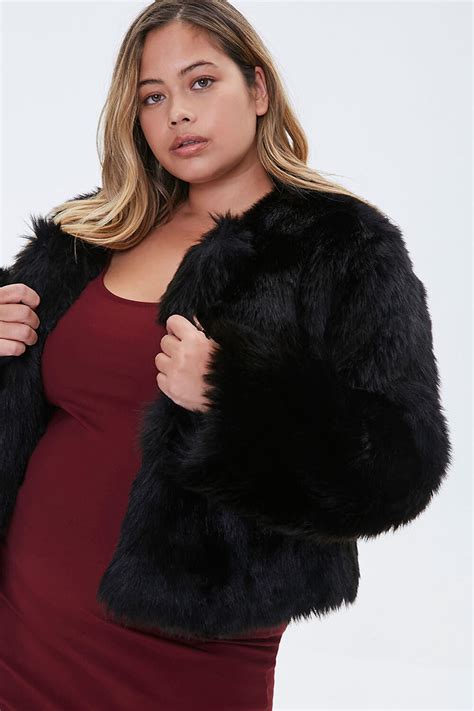 Plus Size Faux Fur Open Front Jacket