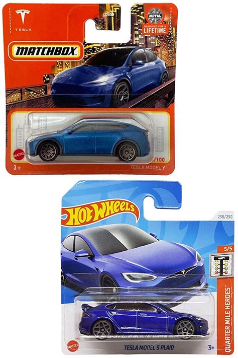 2 Araç Mavi Tesla Set Hot Wheels Tesla Model S Plaid Matchbox Tesla Model Y 1 64 Fiyatları
