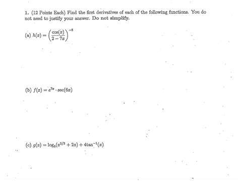 Solved Points Each Find The First Derivatives Of Chegg