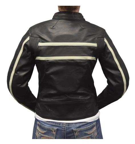 Redline Women S Naked Goat Skin Striped Racing Jacket Black White L EBay