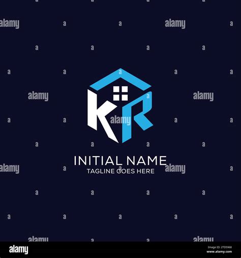 Initial Logo KR Monogram With Abstract House Hexagon Shape Clean And