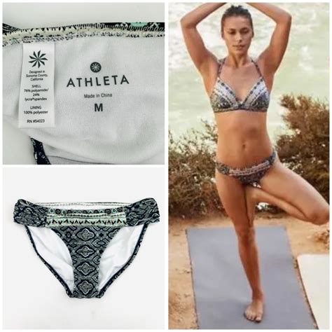 Athleta Swim Athleta Aqualuxe High Cut Strappy Side Lined Bikini Bottom Blue Green Mosaic