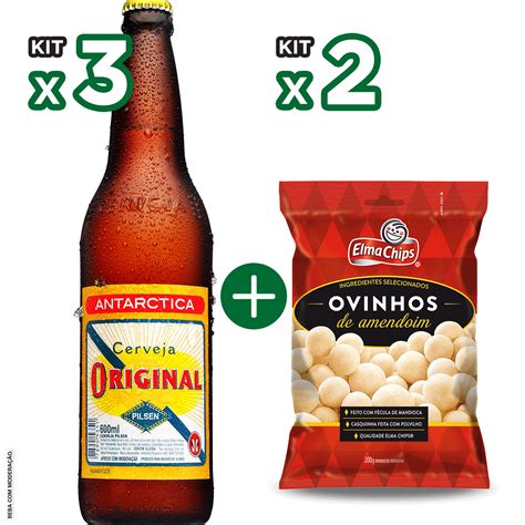 Kit 3 Cerveja ANTARCTICA Original Garrafa 600ml 2 Ovinhos De Amendoim