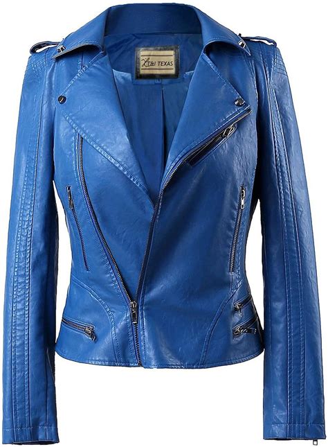 T I Texas Amazing Style Blue Leather Jacket For Women Amazon Co Uk