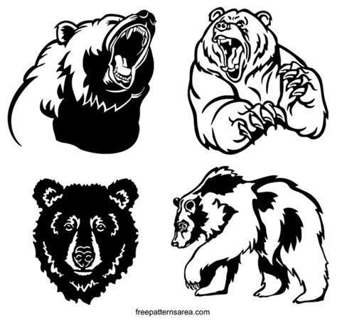 Grizzly Bear Silhouette Vector Designs - FreePatternsArea