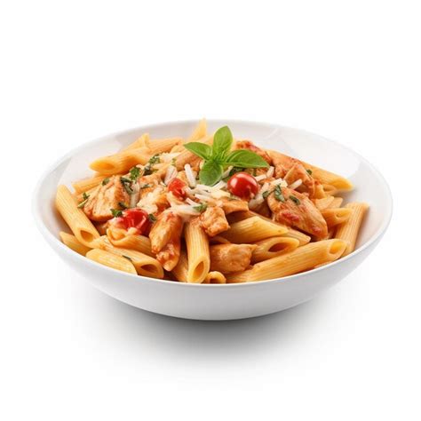 Premium AI Image A Bowl Of Penne Pasta With Chicken And Basil