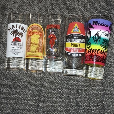 Malibu Dining Five Various Shot Glasses See Pics Malibu Beefeaters Kahlua Cancun Poshmark