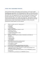 WEEK 09 RESOURCE 2 SELF ASSESSMENT PREVIEW Rtf WEEK 9 SELF ASSESSMENT