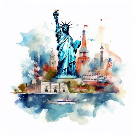 Premium Photo A Watercolor Painting Of The Statue Of Liberty With A