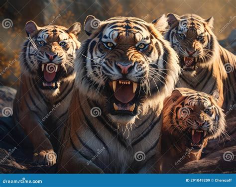 A Group Of Tigers With Fangs Stock Image Image Of Tiger Carnivore