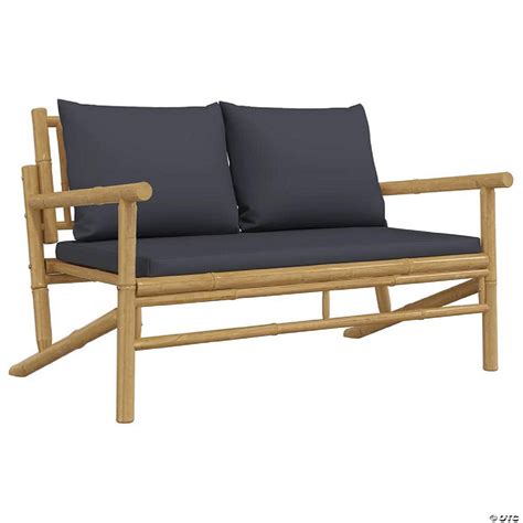 vidaXL Patio Bench with Dark Gray Cushions Bamboo | Oriental Trading