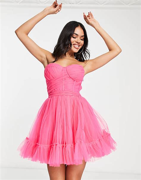 Lace And Beads Exclusive Wrapped Corset Tulle Mini Dress In Pink Asos