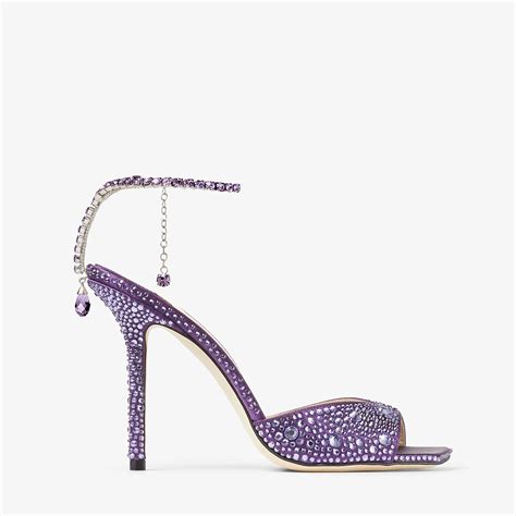 Saeda Sandal 100 Cassis Satin Sandals With Crystal Embellishment