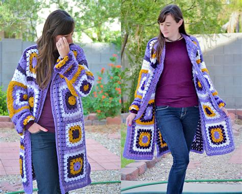 Granny Square Coat Crochet Granny Square Long Cardigan Long