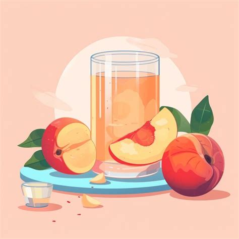 Premium Photo There Is A Glass Of Peach Juice And Sliced Peaches On A Plate Generative Ai