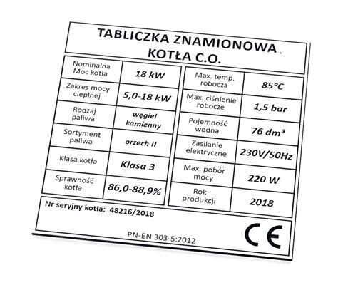 Tabliczka Znamionowa Na Kocio Piec Grzewczy Co Tabliczka Znamionowa