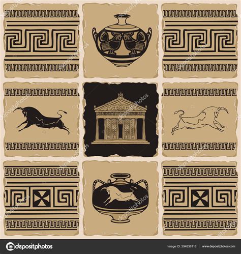 Ancient Greek Banner Form Set Stone Clay Ceramic Tiles Vector Stock