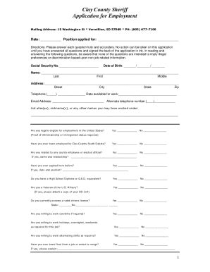 Fillable Online Clay County Sheriff Application For Employment Fax