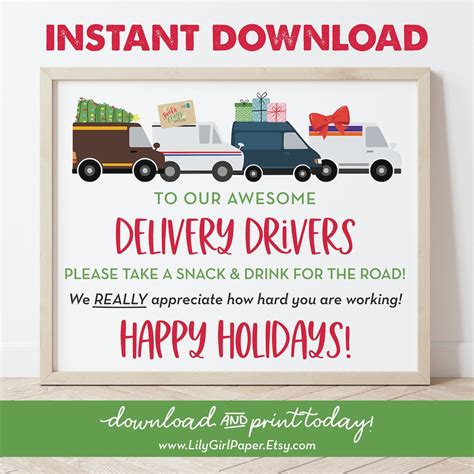 Happy Holidays Delivery Driver Snack And Drink Sign Christmas Delivery Mail Carrier Thank You