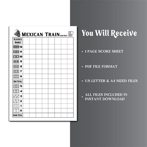 Mexican Train Dominoes Score Sheet, Mexican Train Game Score Sheet ...