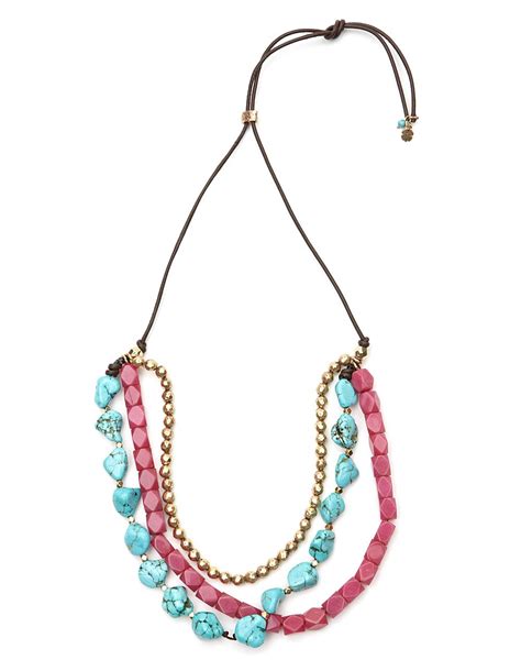 Lucky Brand Turquoise Multibeaded Necklace In Blue Gold Lyst