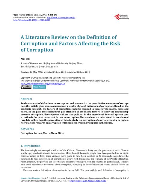 Pdf A Literature Review On The Definition Of Corruption And Factors