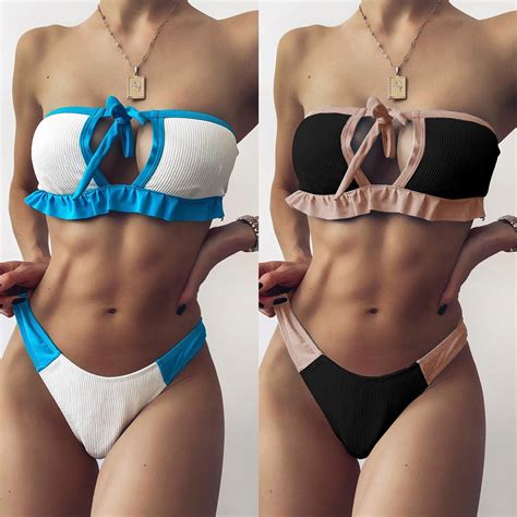 Summer Brazilian Bikini Push Up Micro Bikinis Set Patchwork Women