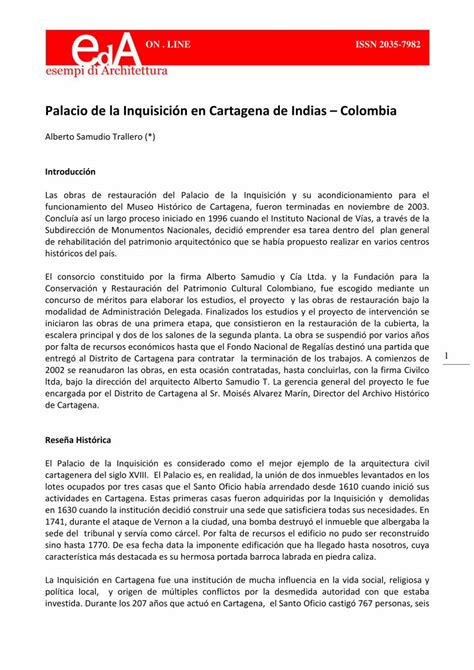 Pdf Palacio De La Inquisici N En Cartagena De Indias Line Issn