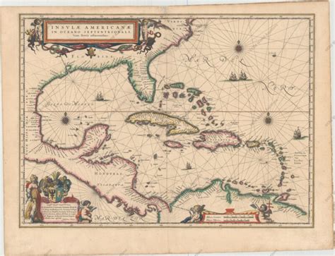 Mapa do Golfo do México e das Caraíbas de 1638 Mapa Histórico