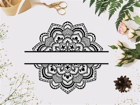 Mandala Flower Svg Split Mandala Svg Half Mandala Svg Cut Etsy