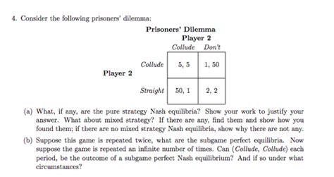 Solved 4 Consider The Following Prisoners Dilemma A Chegg