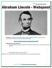 Abraham Lincoln Webquest Docx Name Directions Complete The