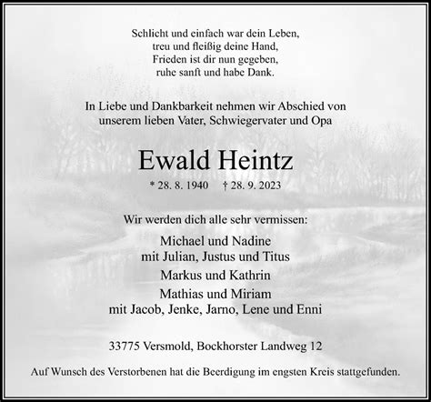 Traueranzeigen Von Ewald Heintz Noz Trauerportal