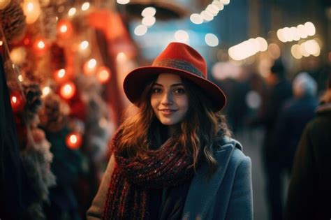 Premium Photo A Woman Wearing A Red Hat And Scarf