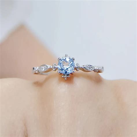 Anenjery Silver Color Blue Zircon Open Ring For Women Beautiful