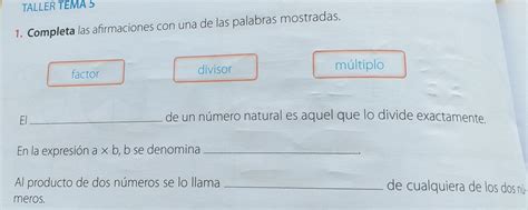 Solved Taller Tema Completa Las Afirmaciones Con Una De Las