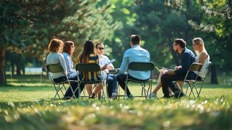 Premium Photo A Group Of People Are Sitting In A Circle In A Park