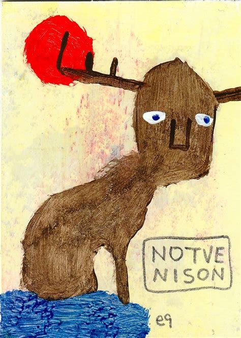 Notvenison E9Art ACEO Deer Outsider Folk Art Brut Painting Original