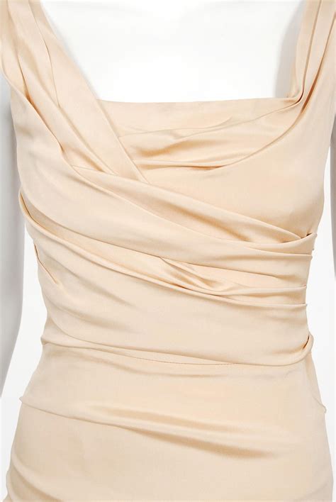 Vintage 2013 Dolce And Gabbana Naked Nude Ruched Stretch Silk Hourglass Gown For Sale At 1stDibs