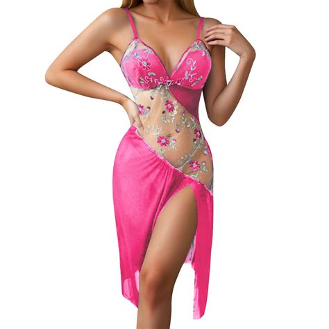 Gunia Womens Lingerie Nightdress Hollow Irregular Embroidery Flower Long Dress Underwear