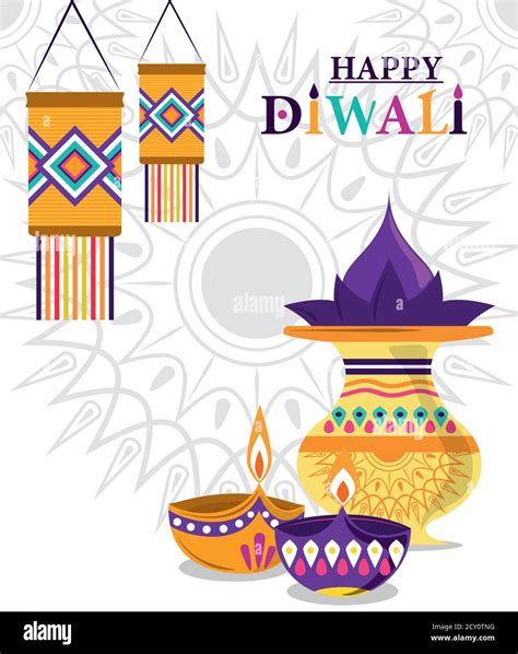 Happy Diwali Festival Lanterns Diya Lamps Culture Hindu Celebration