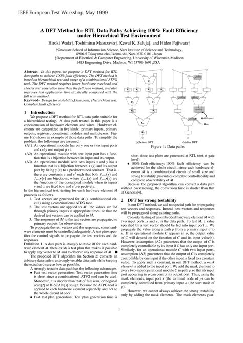 Pdf A Dft Method For Rtl Deta Paths Achieving Fault Efficiency