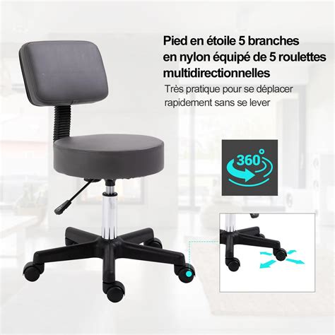 HOMCOM Tabouret massage à roulettes réglable en hauteur pivotant