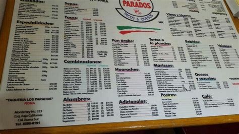 Menu At Taqueria Los Parados Restaurant Mexico City Av Universidad