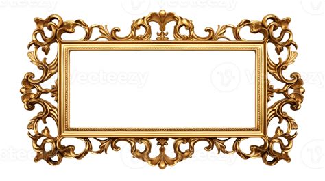 Golden Baroque Decorative Luxury Photo Frame Isolated On Transparent