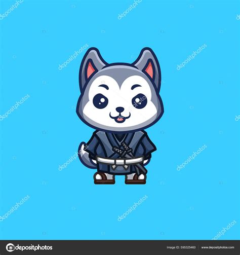 Husky Samurai Cute Creative Kawaii Cartoon Mascot Logo Stock Vector By