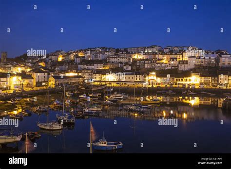 England, Devon, Brixham, Brixham Harbour, by night Stock Photo - Alamy