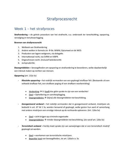 Samenvatting Strafprocesrecht Colleges Werkcolleges