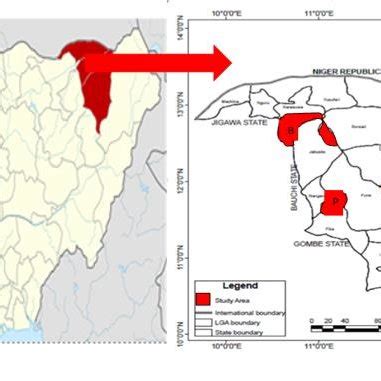 a) Map of Nigeria showing the location of Yobe. b) Map of Yobe State ...