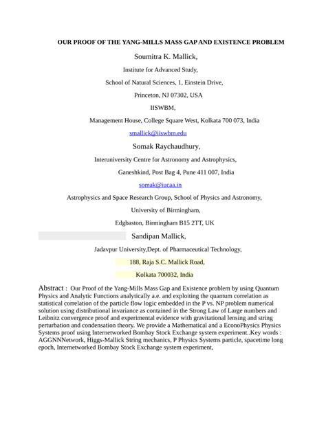 (PDF) OUR PROOF OF THE YANG-MILLS MASS GAP AND EXISTENCE PROBLEM